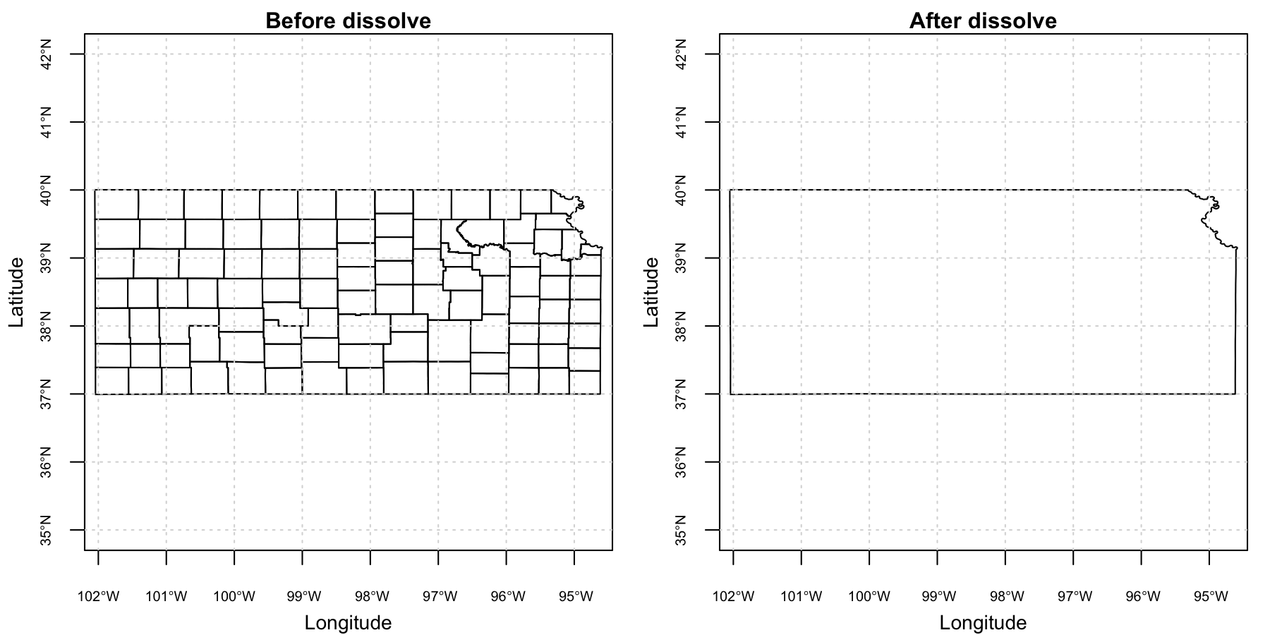Dissolving polygons on Kansas County vector data