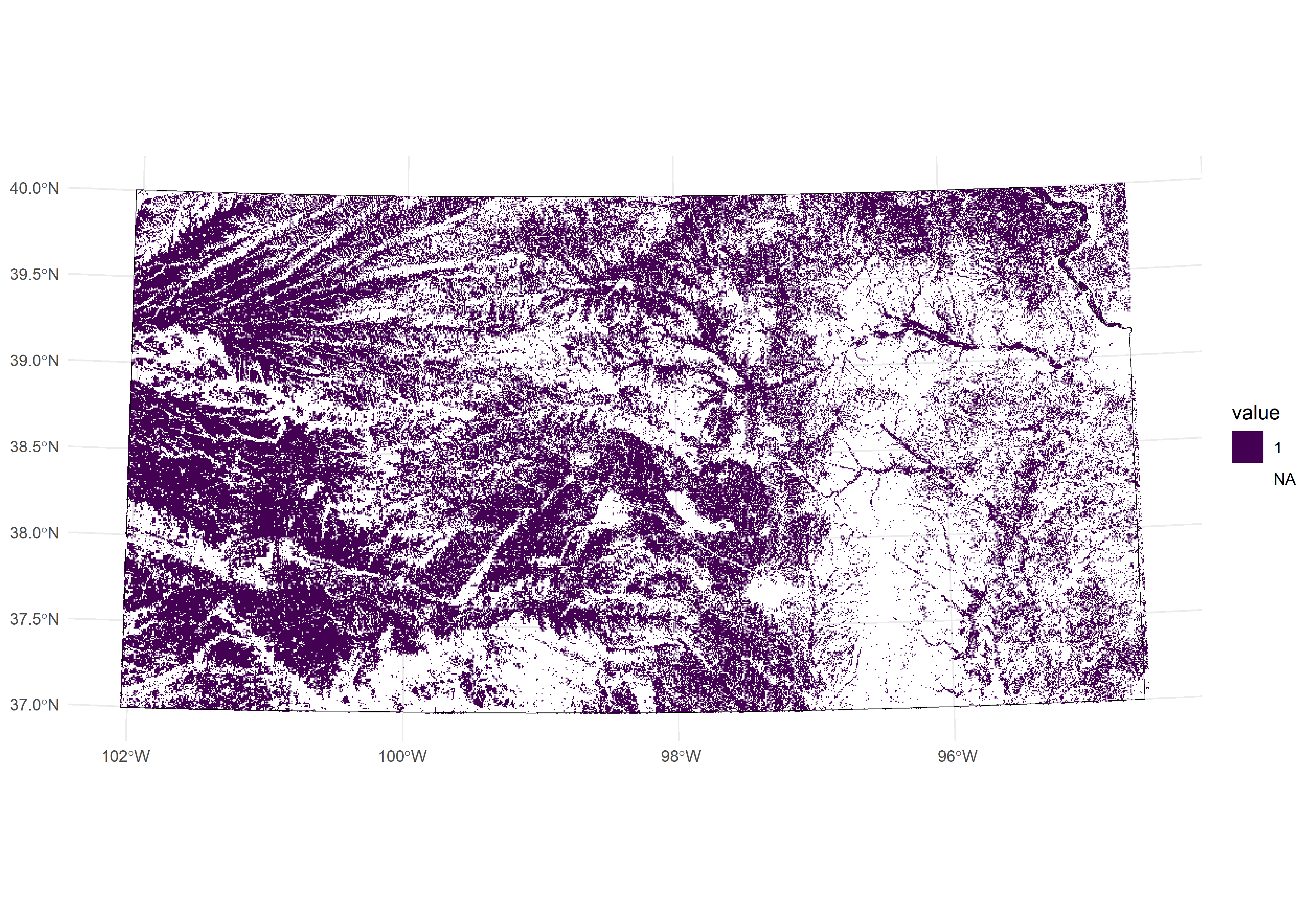 Spatial distribution of crops represented at the original pixel resolution (i.e., 16-meter pixel resolution).