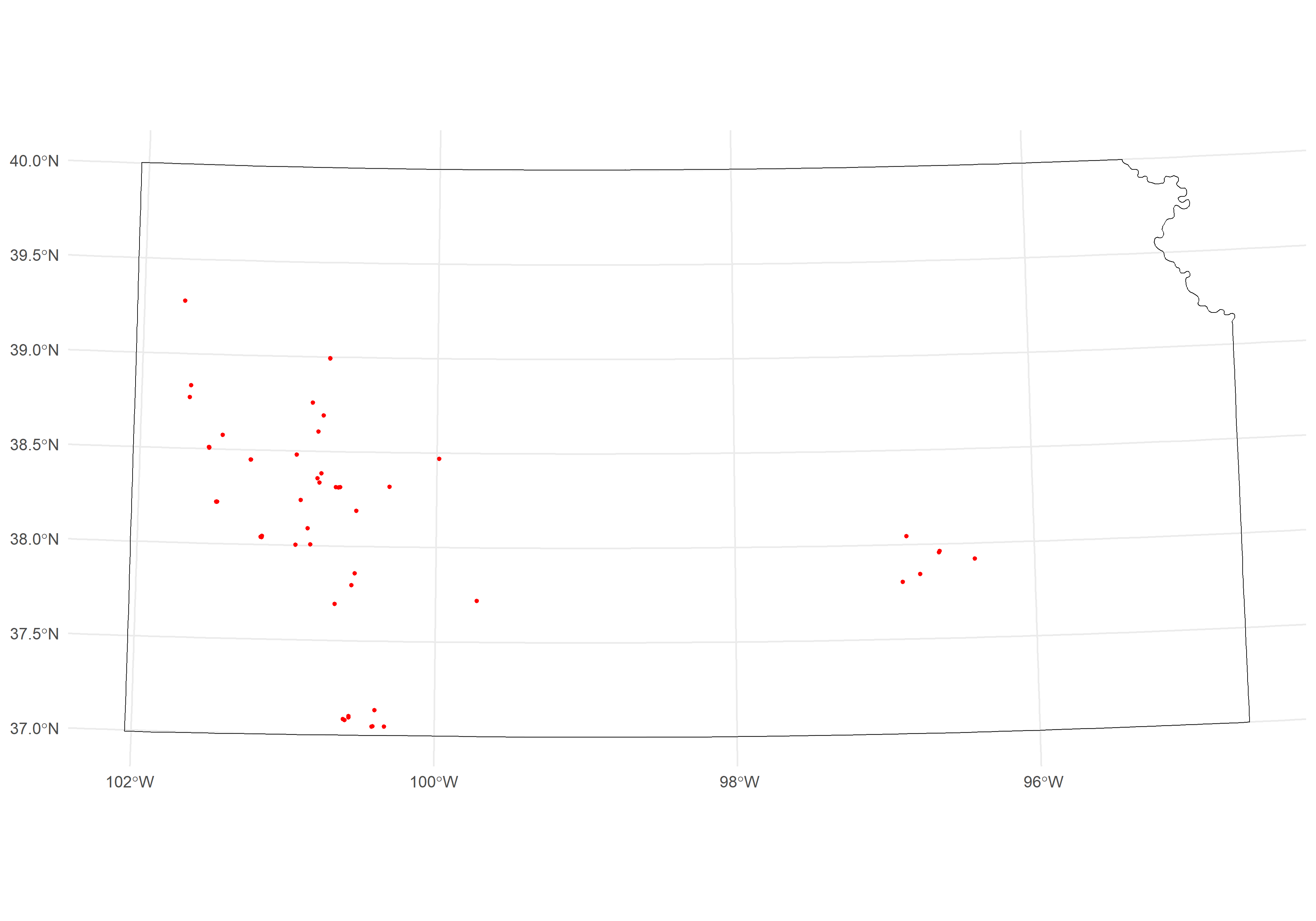 Grey rectangle outlines the region of interest, while red dots represent the geolocations of the legacy data points.